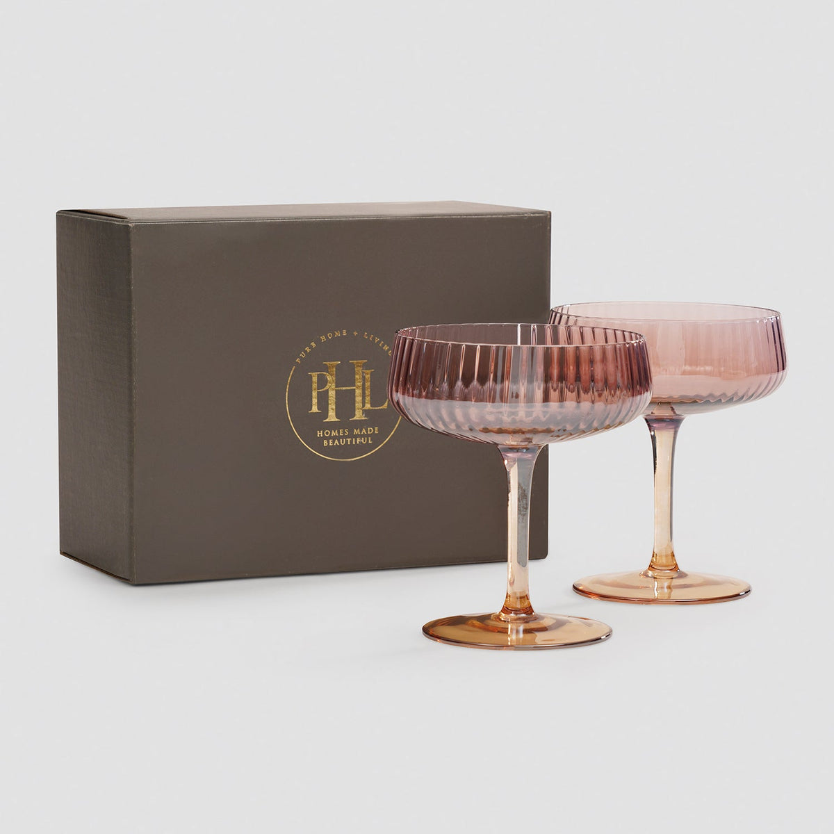 【Pure Home + Living】 Set of 2 Amber Ombre Ribbed Textured Coupes｜セット オブ 2 アンバー オンブレ リブ クープ｜11×11×12cm