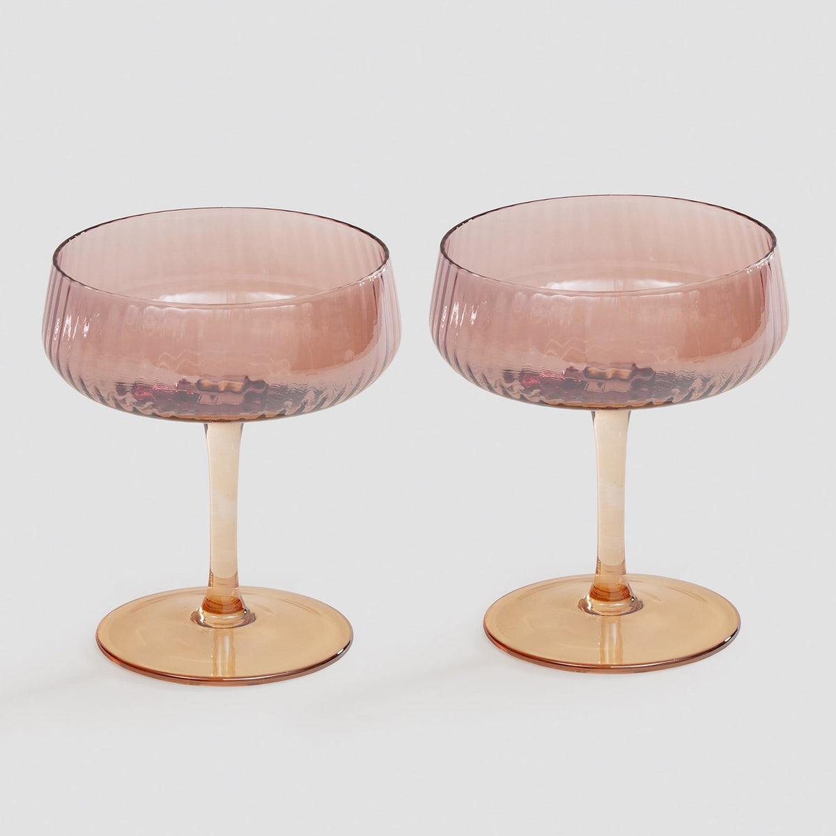 【Pure Home + Living】 Set of 2 Amber Ombre Ribbed Textured Coupes｜セット オブ 2 アンバー オンブレ リブ クープ｜11×11×12cm