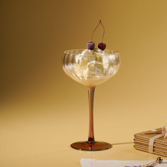Set of 2 Light Amber Ombre Ribbed Coupes