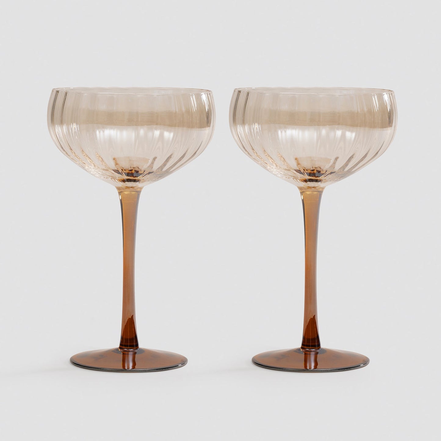 Set of 2 Light Amber Ombre Ribbed Coupes