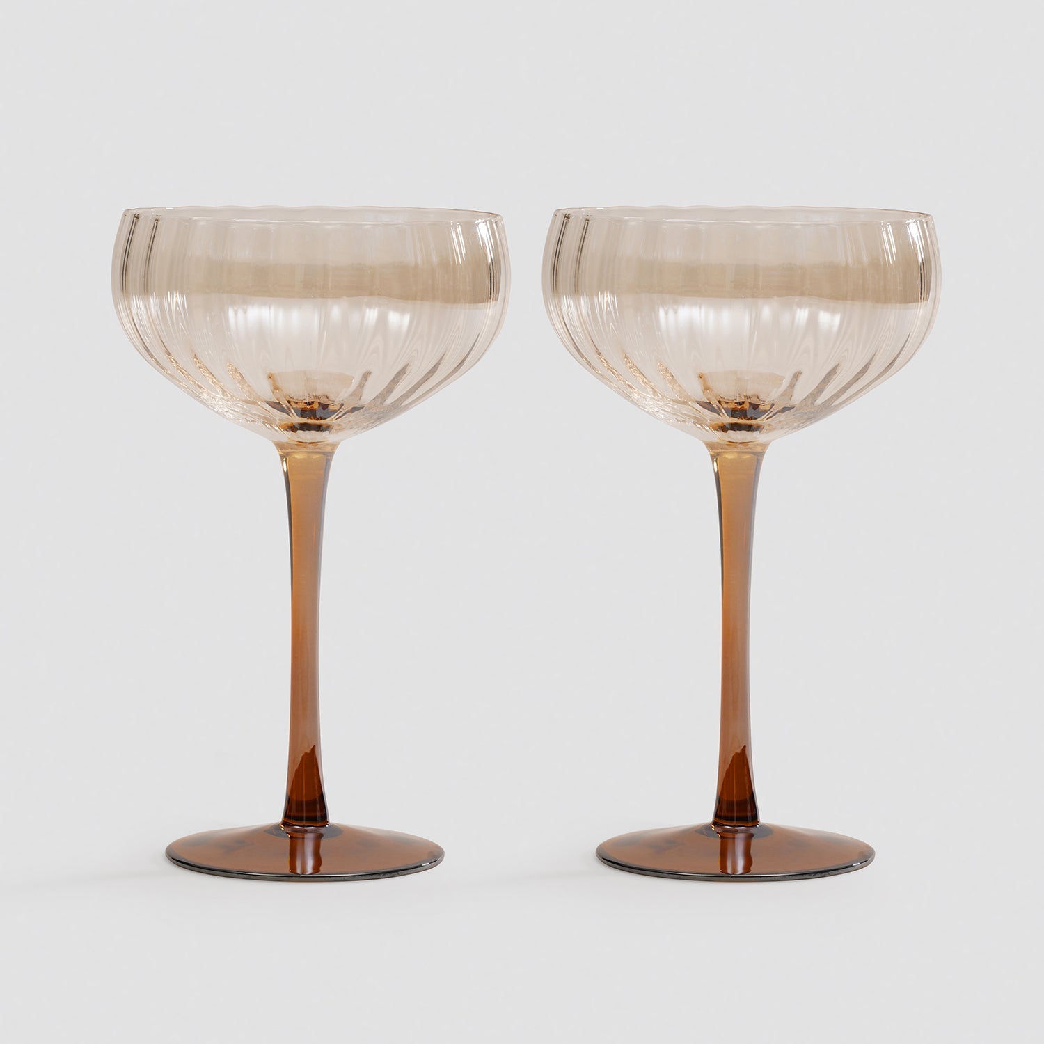 Set of 2 Light Amber Ombre Ribbed Coupes