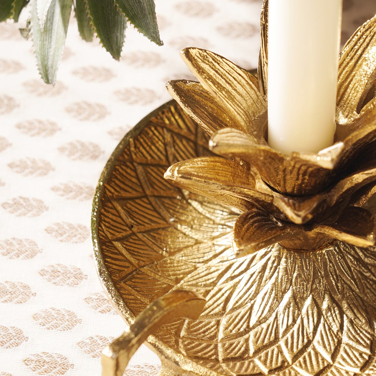 Gold Pineapple Textured Candle Holder