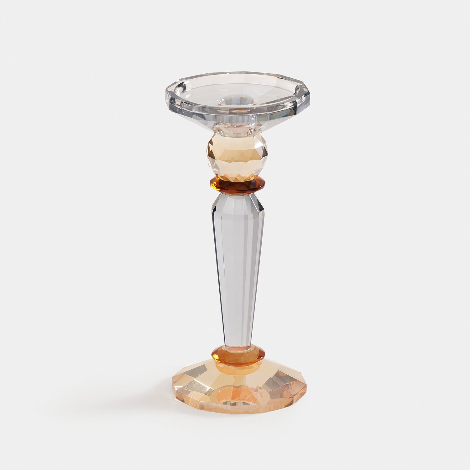 Grey & Amber Glass Crystal Candle Holder