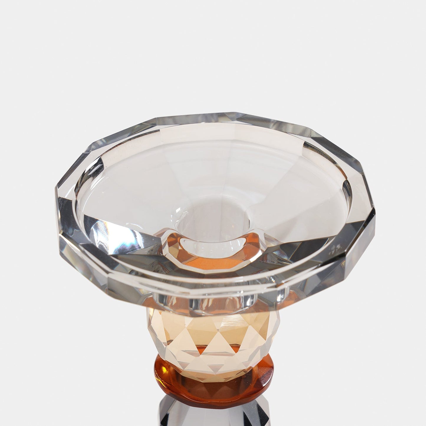 Grey & Amber Glass Crystal Candle Holder