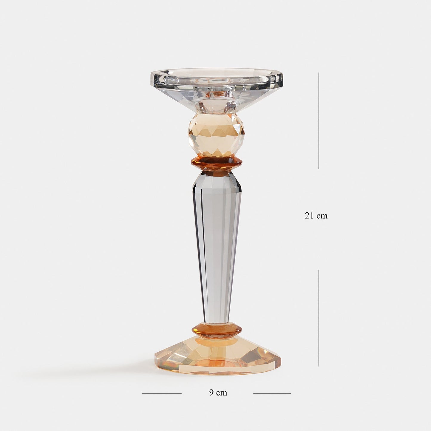 Grey & Amber Glass Crystal Candle Holder