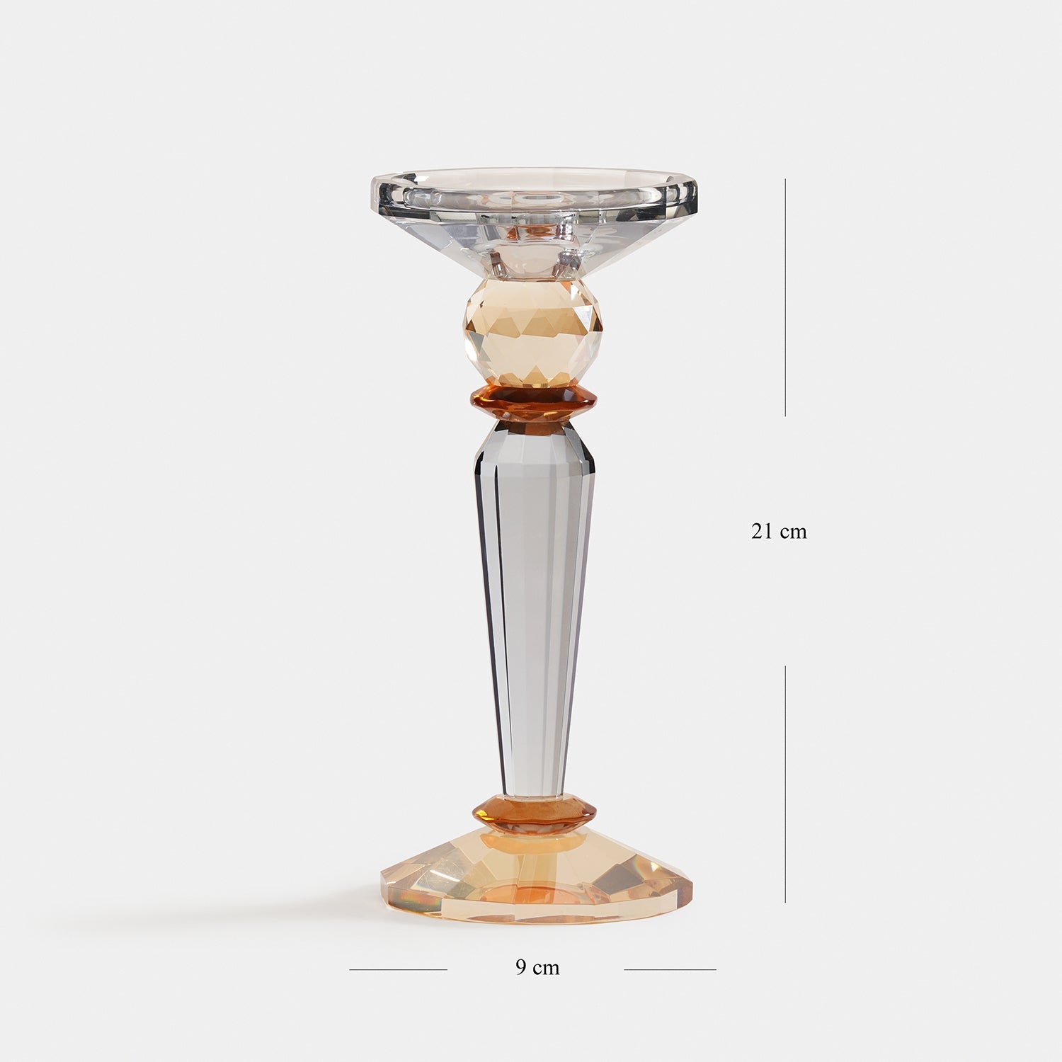 Grey & Amber Glass Crystal Candle Holder