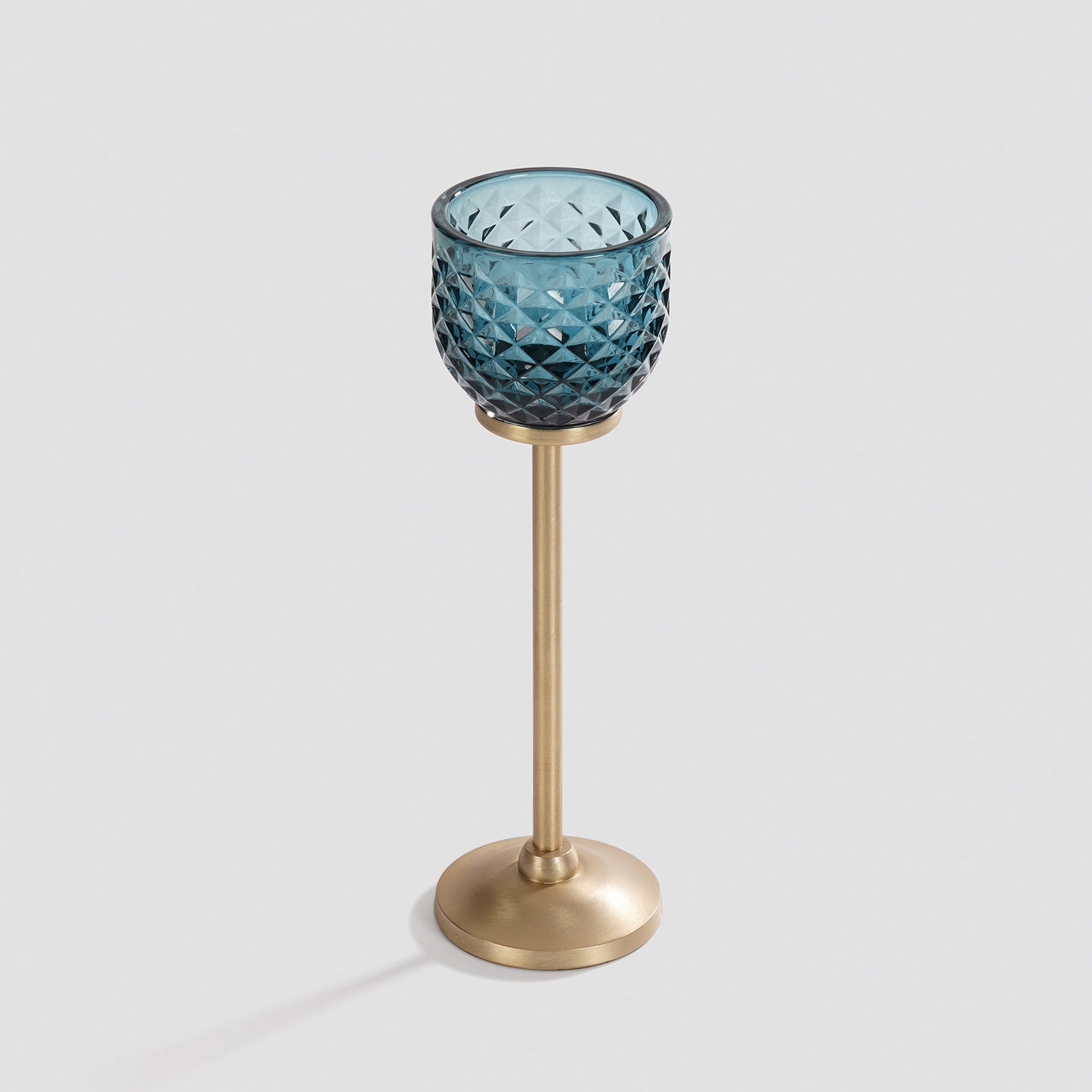 Teal Diamond Texture Candle Holder with Stand - Large