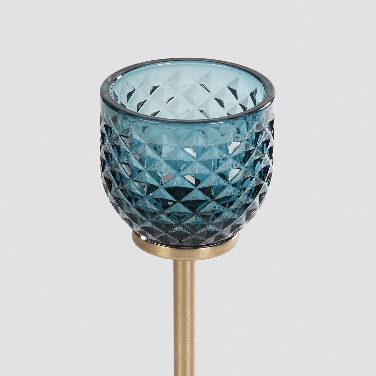 Teal Diamond Texture Candle Holder with Stand - Large