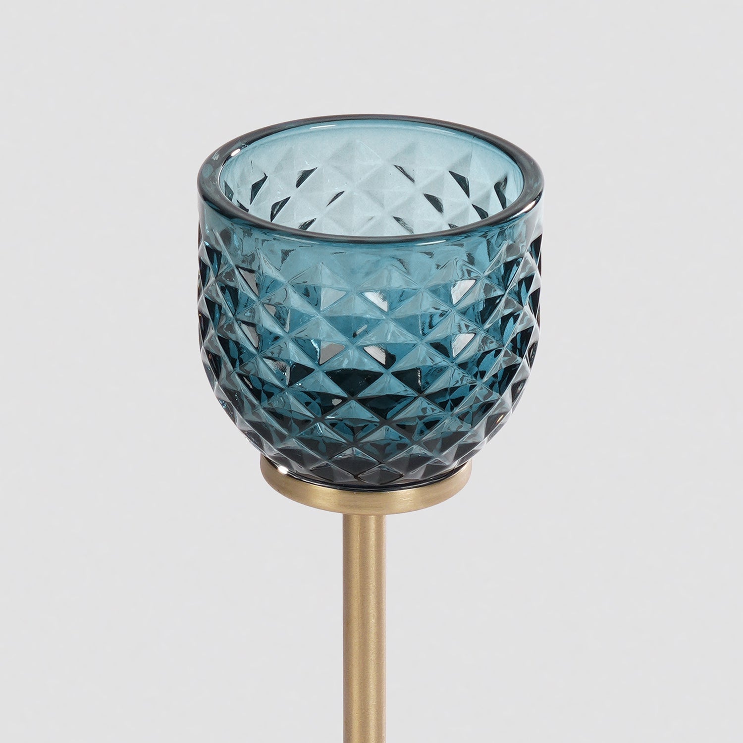 Teal Diamond Texture Candle Holder with Stand - Large