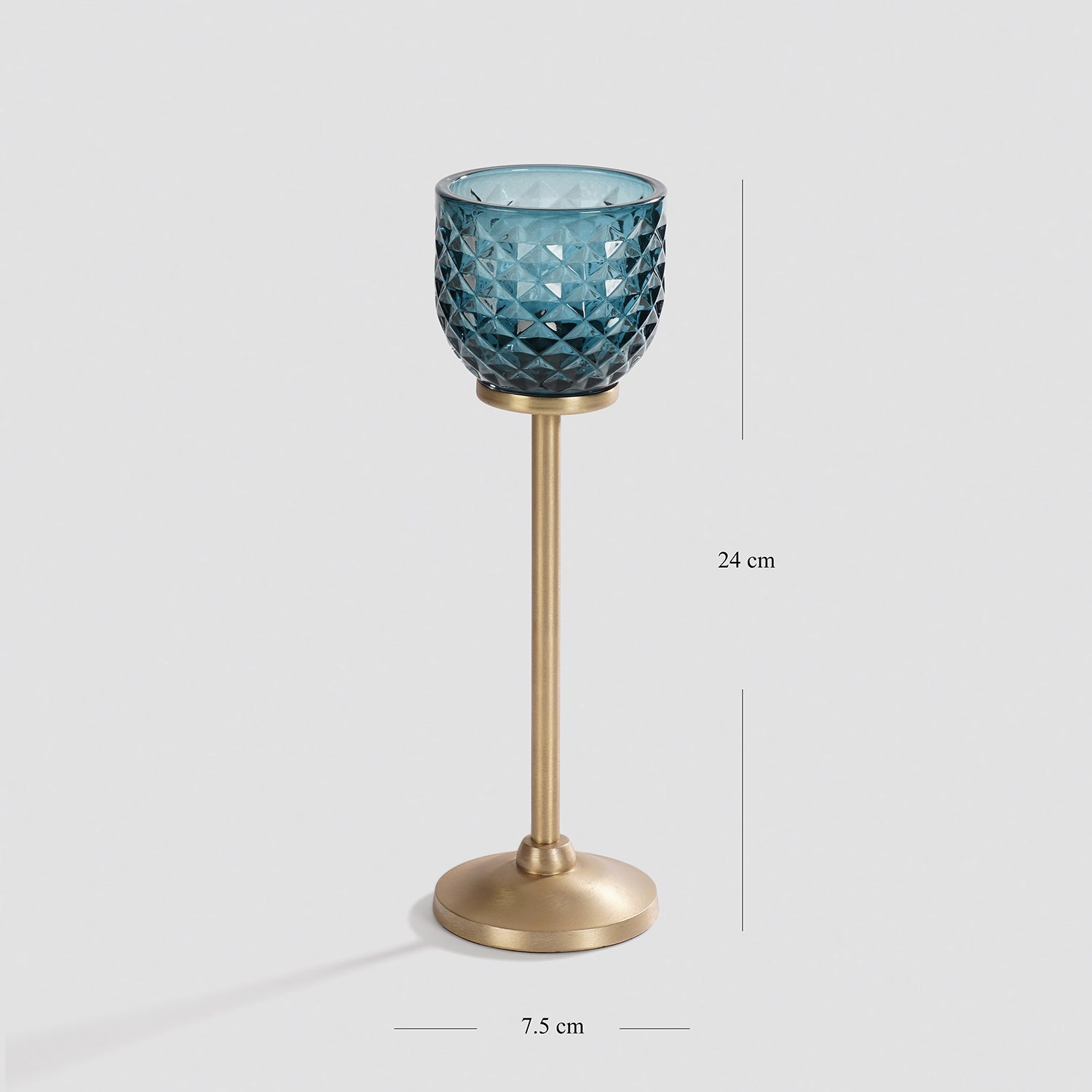 Teal Diamond Texture Candle Holder with Stand - Large