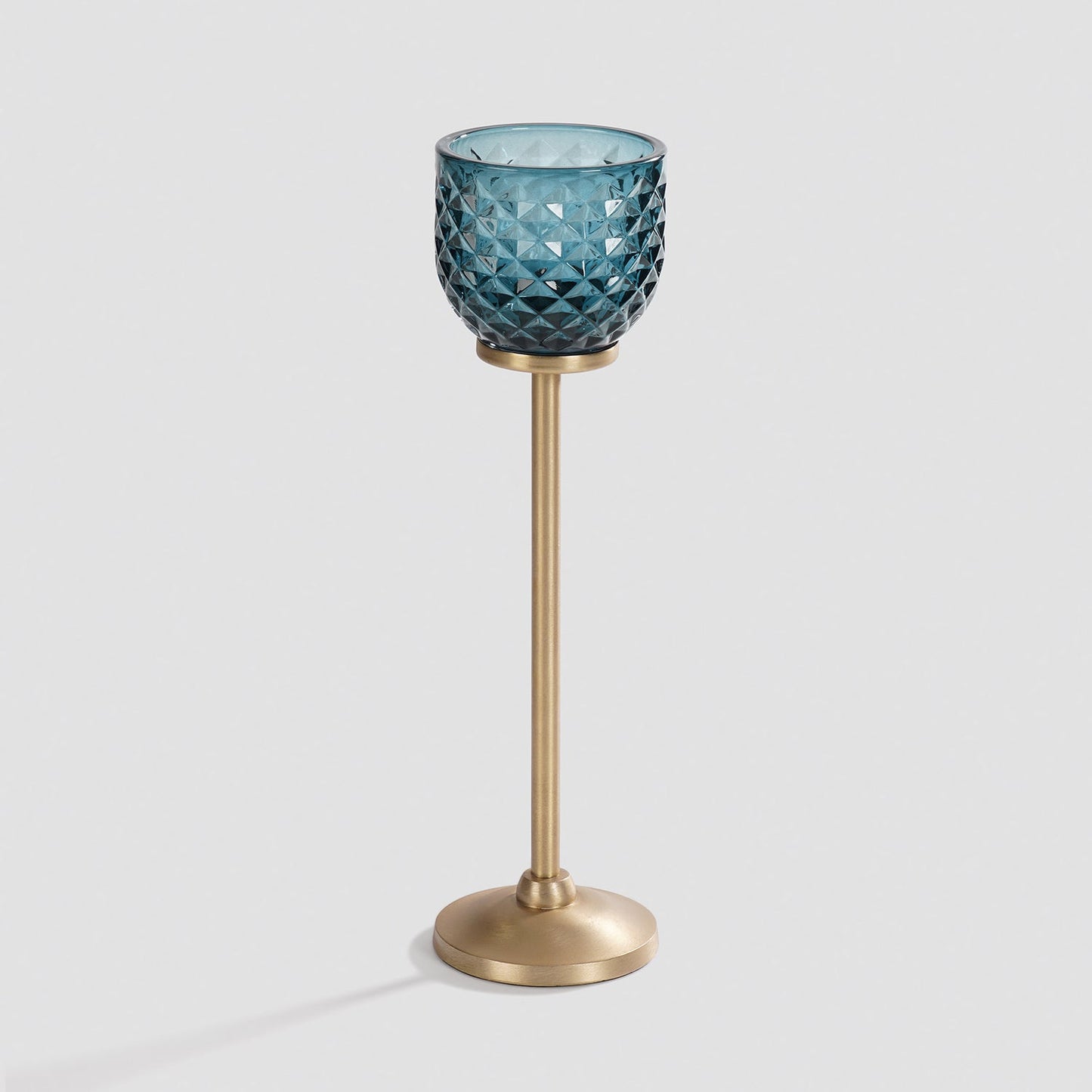 Teal Diamond Texture Candle Holder with Stand - Large