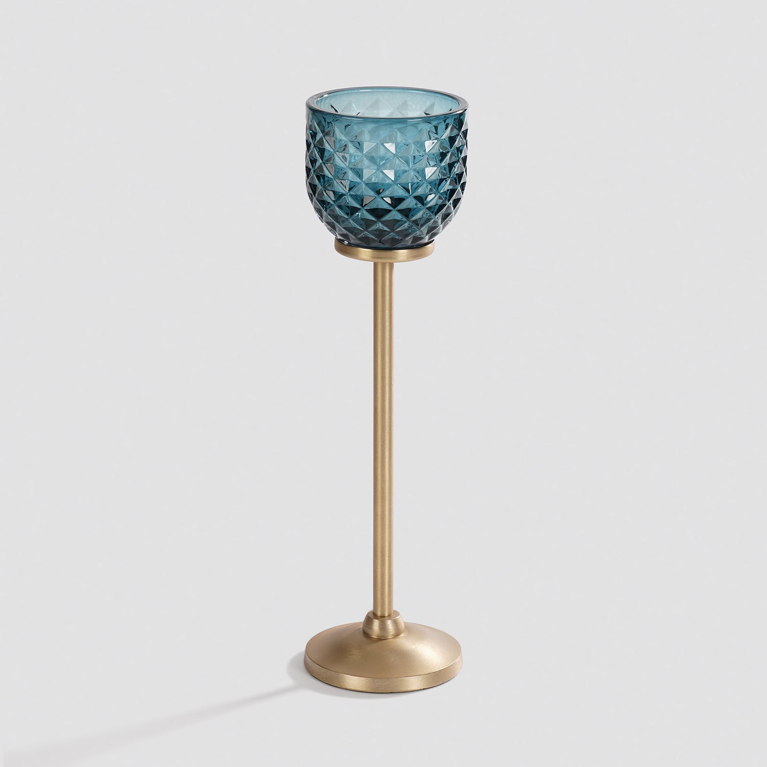 Teal Diamond Texture Candle Holder with Stand - Large