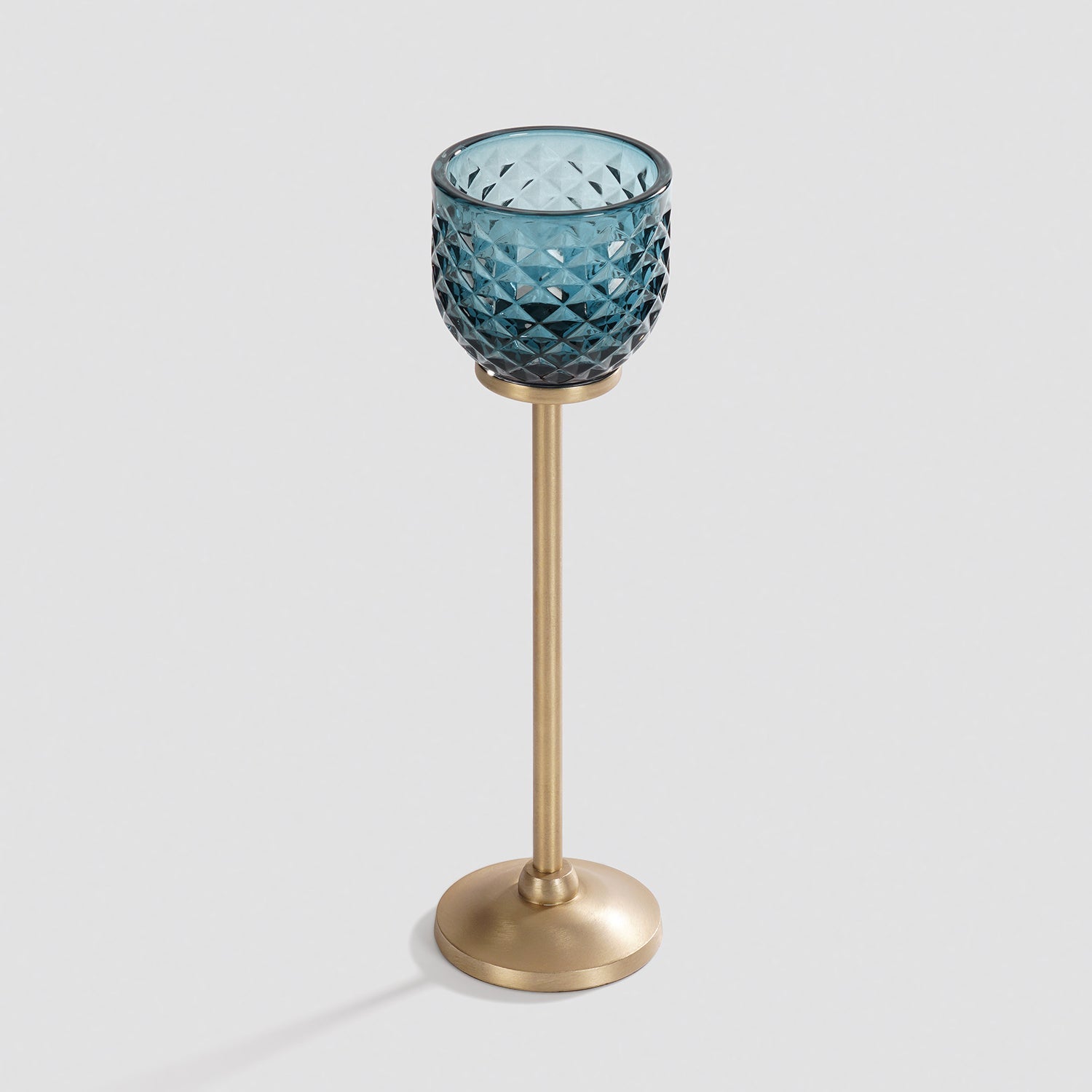 Teal Diamond Texture Candle Holder with Stand - Large
