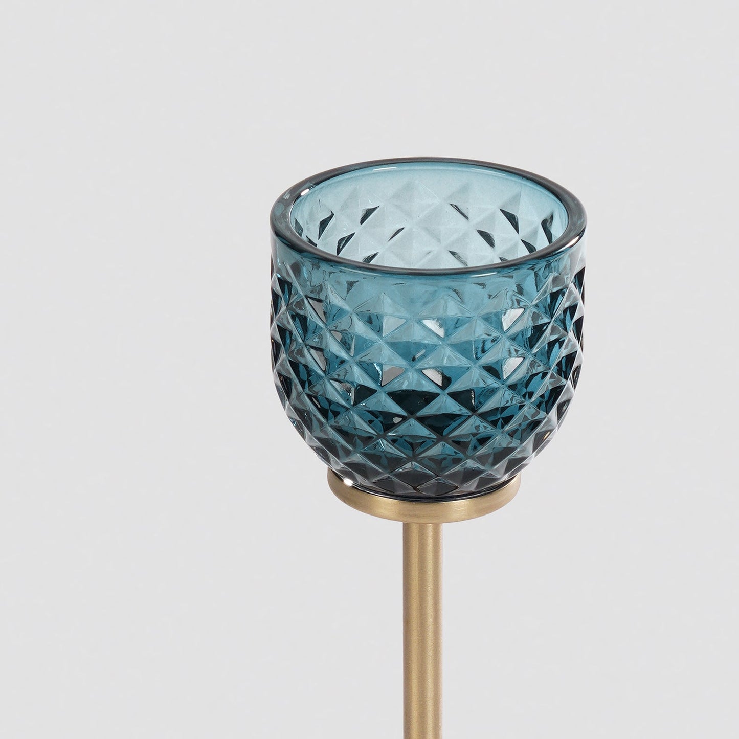 Teal Diamond Texture Candle Holder with Stand - Large