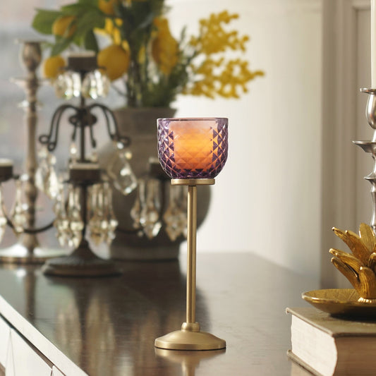 Purple Diamond Texture Candle Holder with Stand - Small