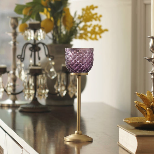 Purple Diamond Texture Candle Holder with Stand - Small