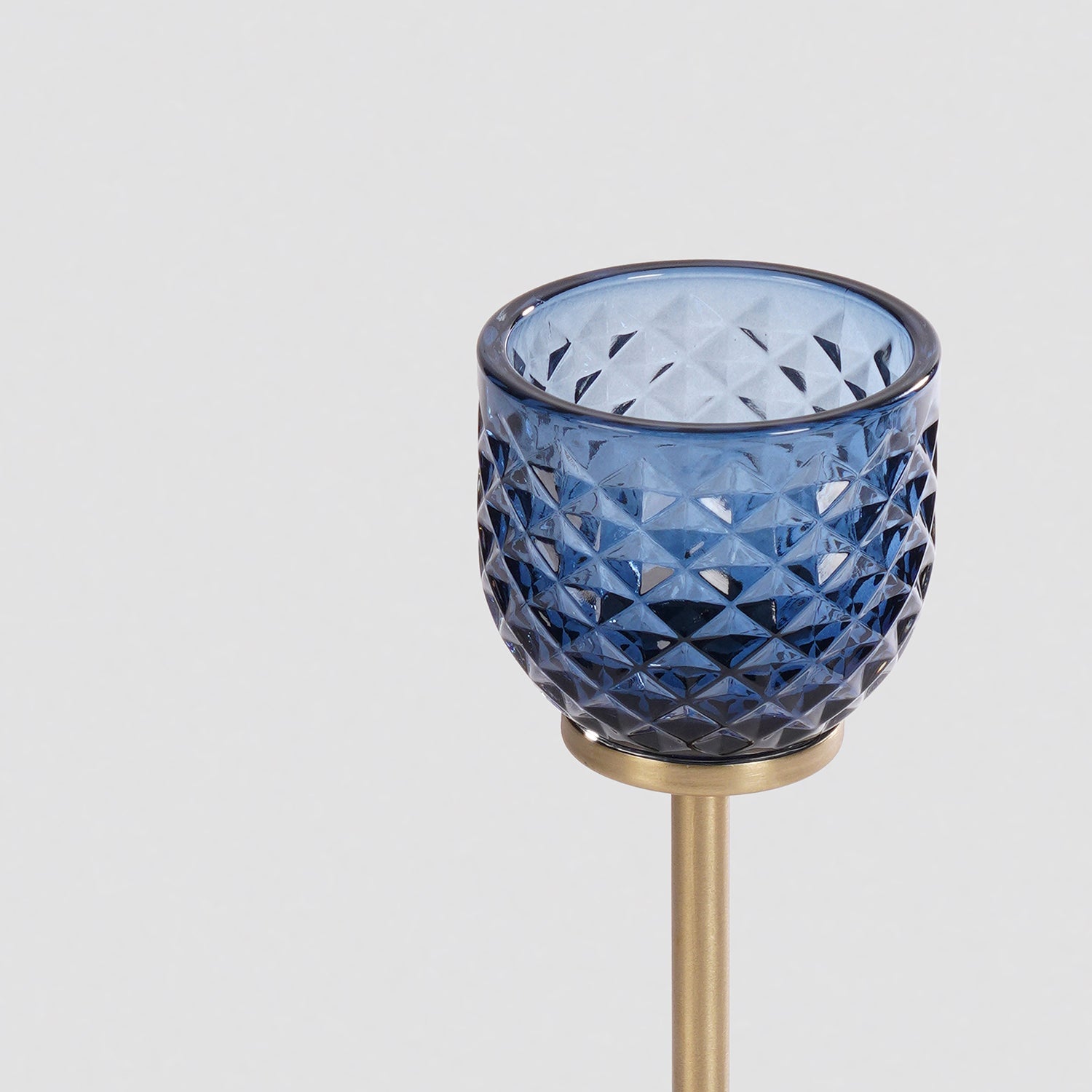 Blue Diamond Texture Candle Holder with Stand - Small