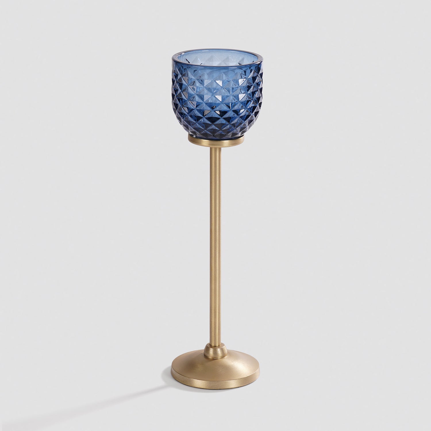 Blue Diamond Texture Candle Holder with Stand - Large