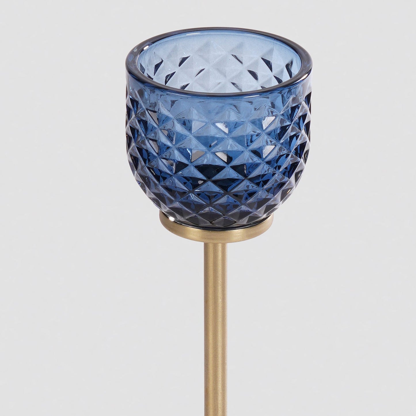 Blue Diamond Texture Candle Holder with Stand - Large