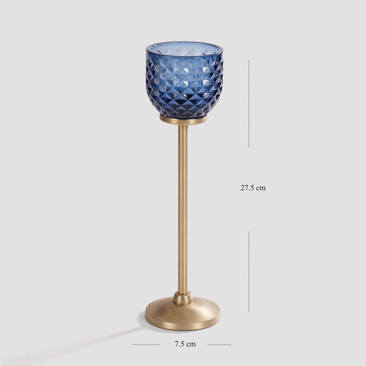 Blue Diamond Texture Candle Holder with Stand - Large