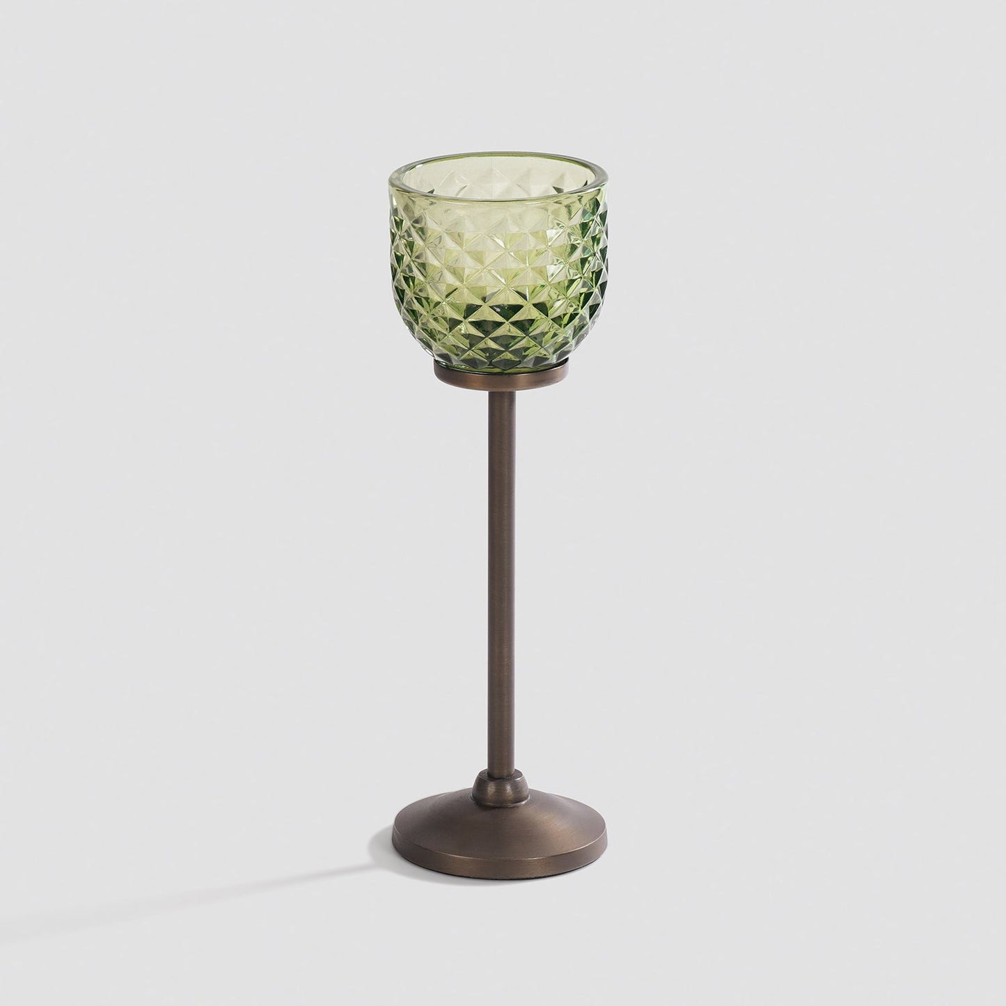 Light Green Diamond Texture Candle Holder with Stand - Small