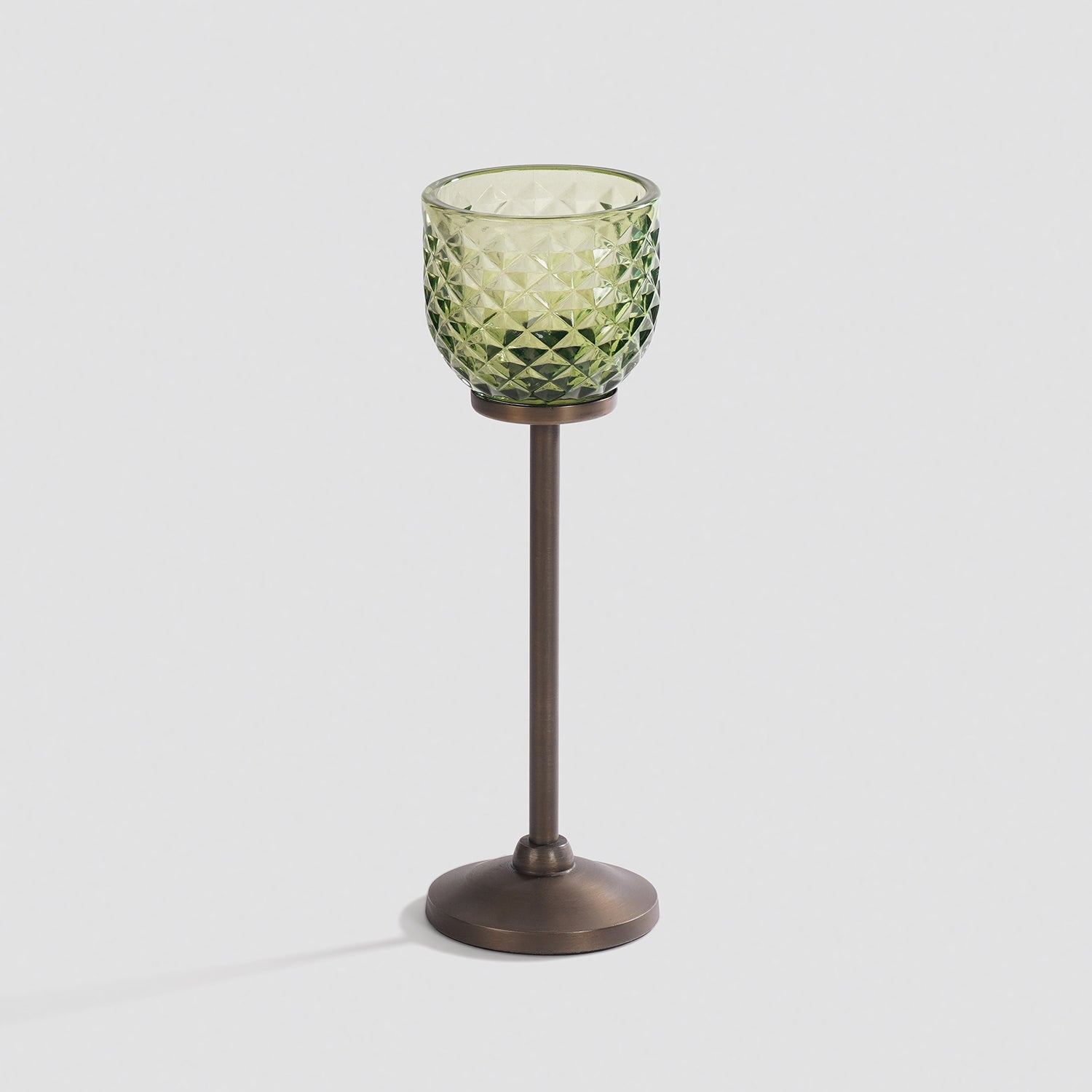 Light Green Diamond Texture Candle Holder with Stand - Small
