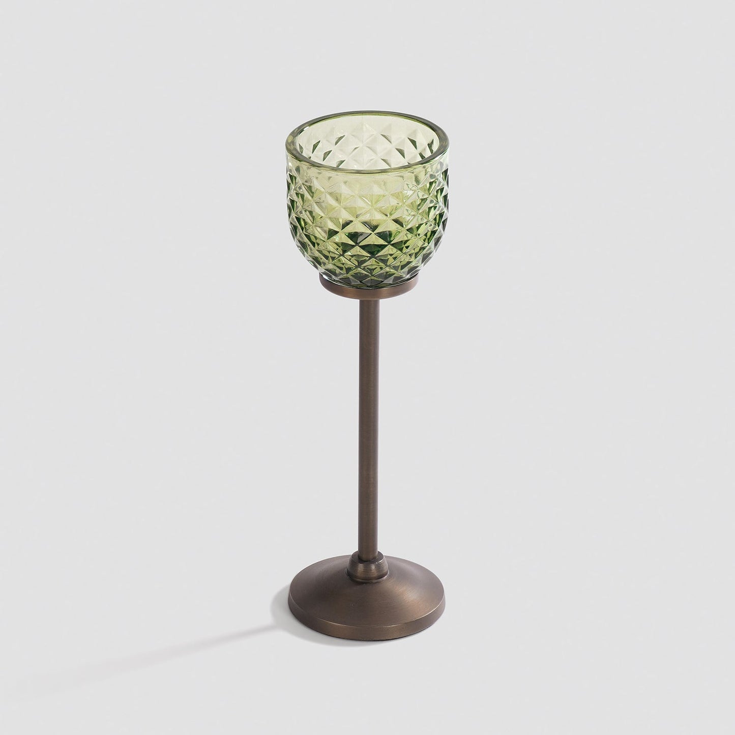 Light Green Diamond Texture Candle Holder with Stand - Small