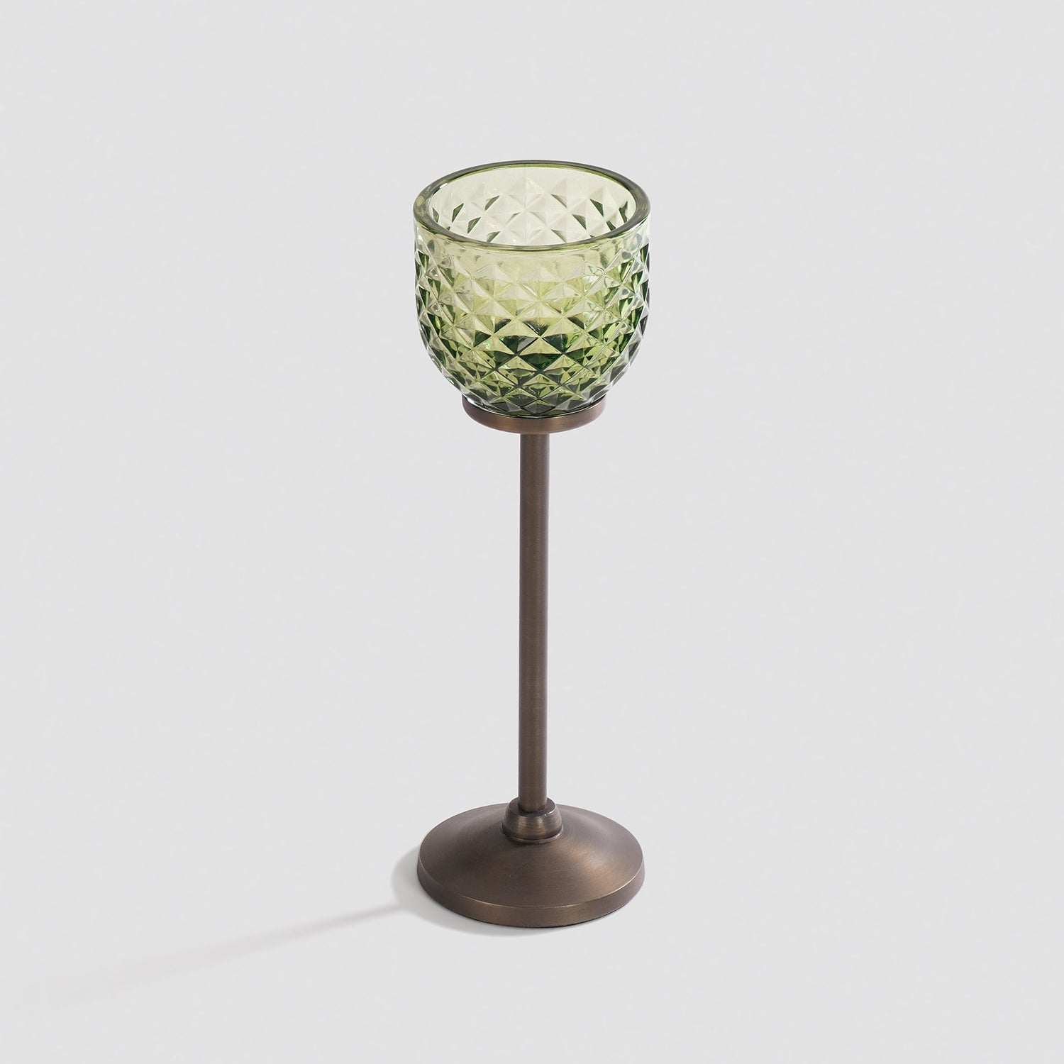 Light Green Diamond Texture Candle Holder with Stand - Small