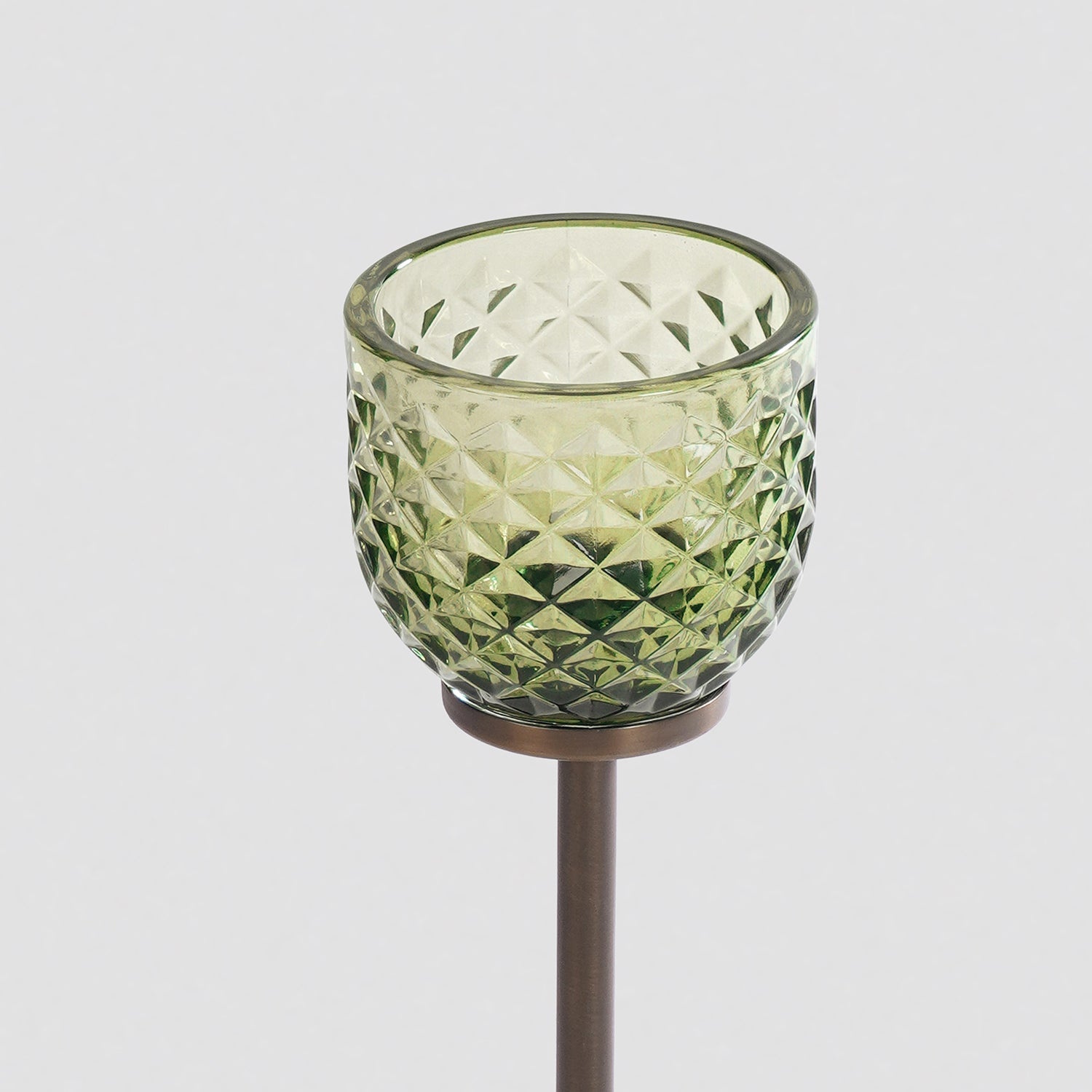Light Green Diamond Texture Candle Holder with Stand - Small
