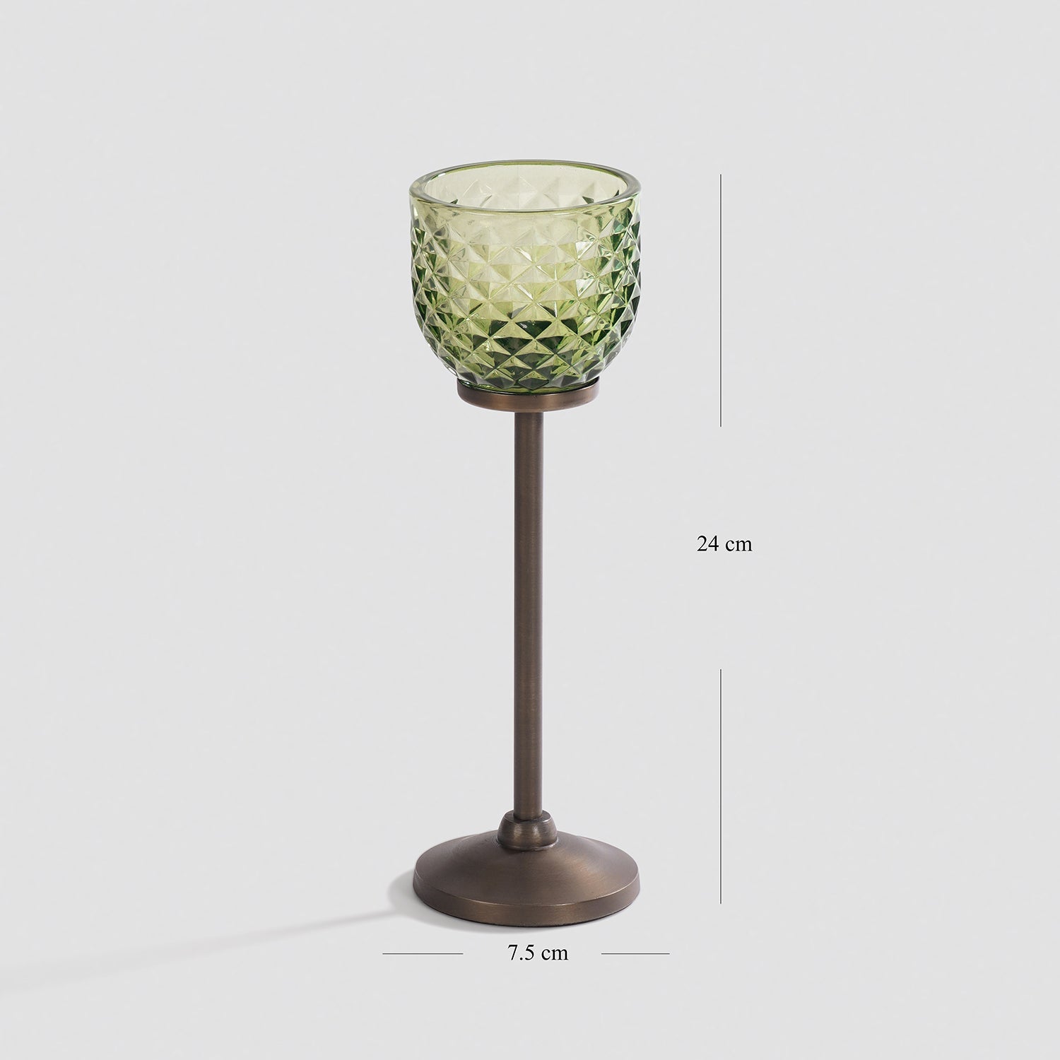 Light Green Diamond Texture Candle Holder with Stand - Small