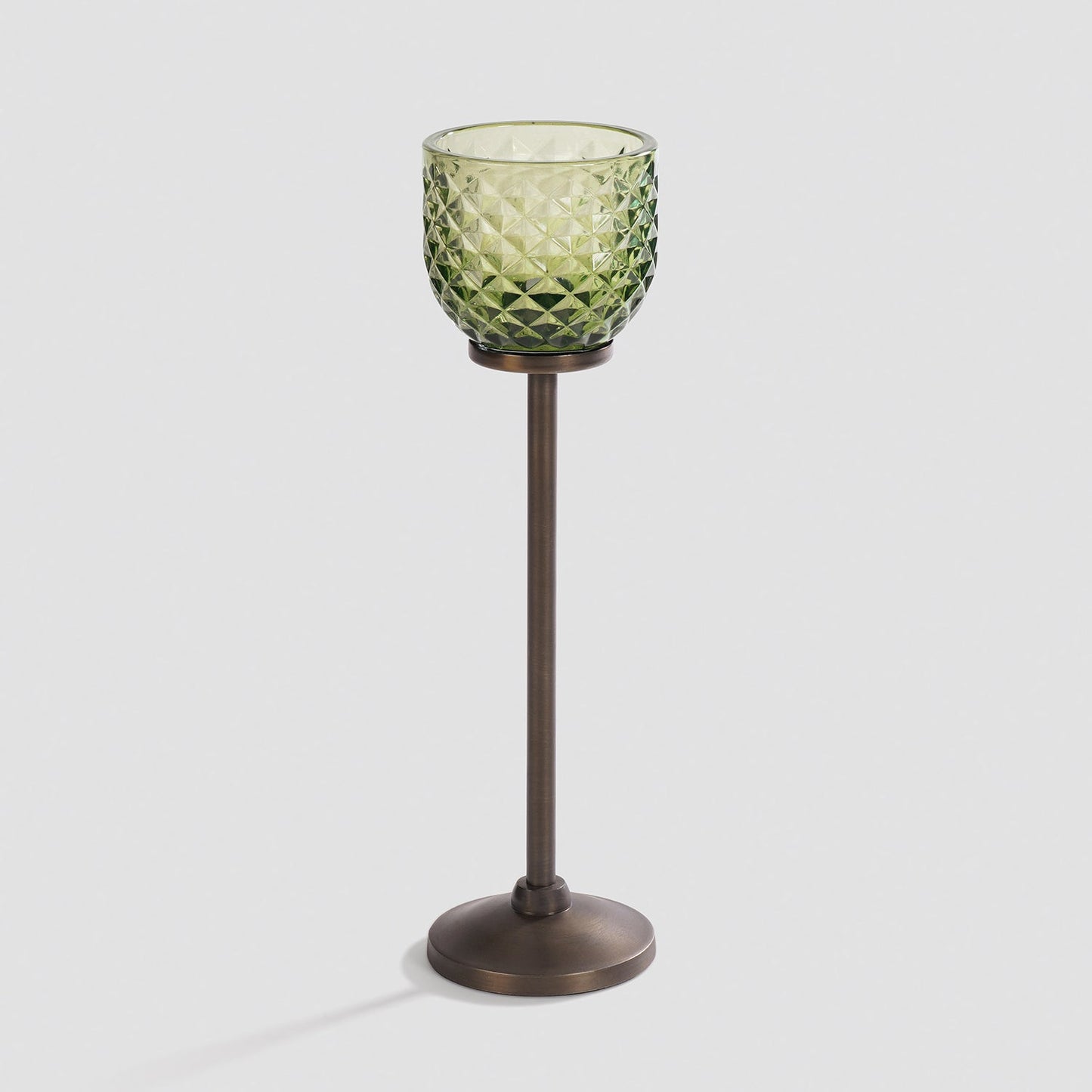 Light Green Diamond Texture Candle Holder with Stand - Large