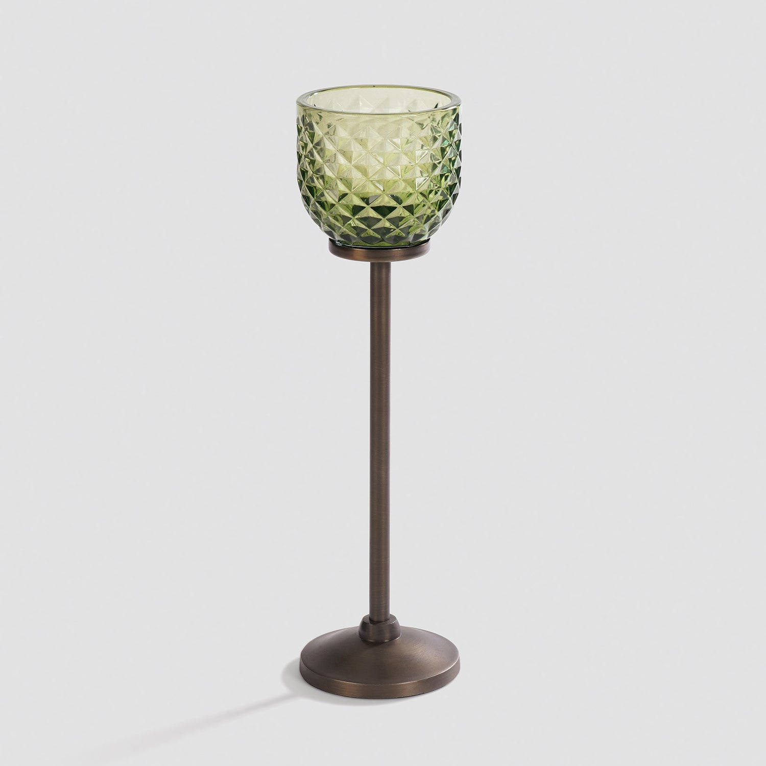 Light Green Diamond Texture Candle Holder with Stand - Large