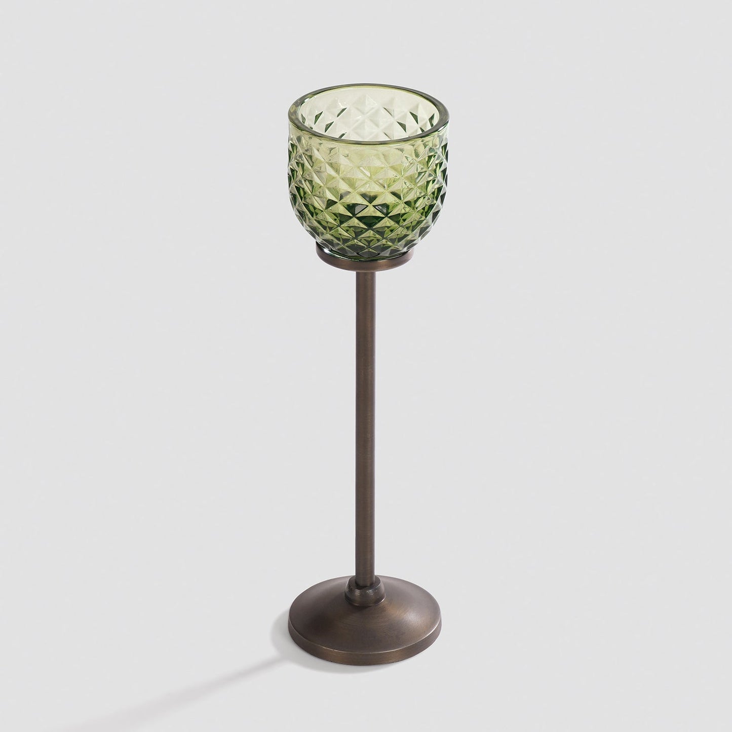 Light Green Diamond Texture Candle Holder with Stand - Large