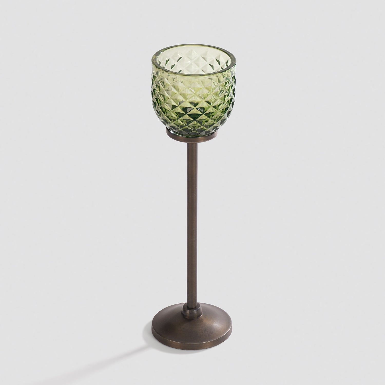 Light Green Diamond Texture Candle Holder with Stand - Large