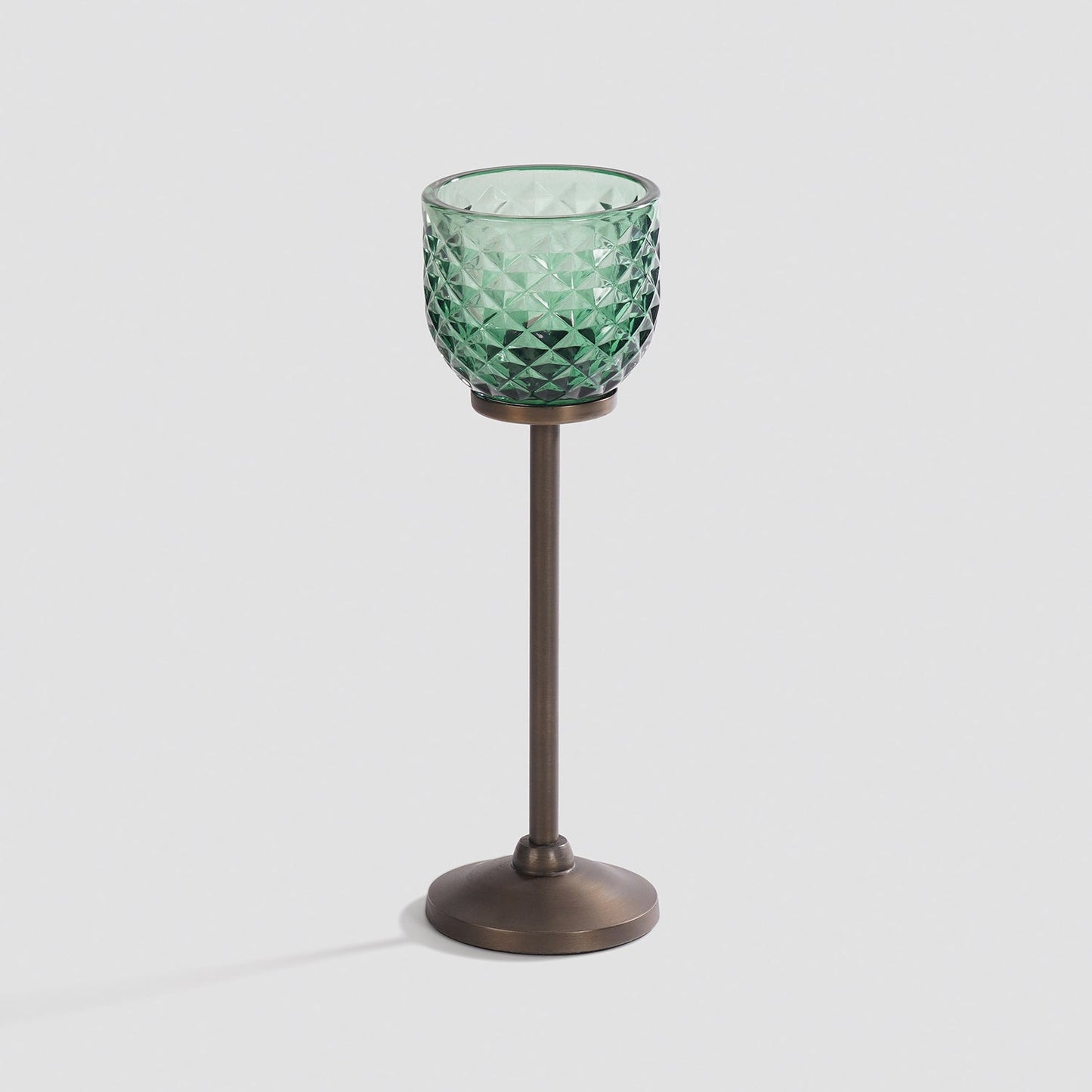 Green Diamond Texture Candle Holder with Stand - Small