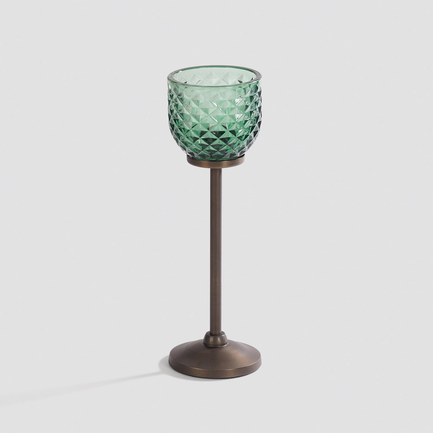Green Diamond Texture Candle Holder with Stand - Small