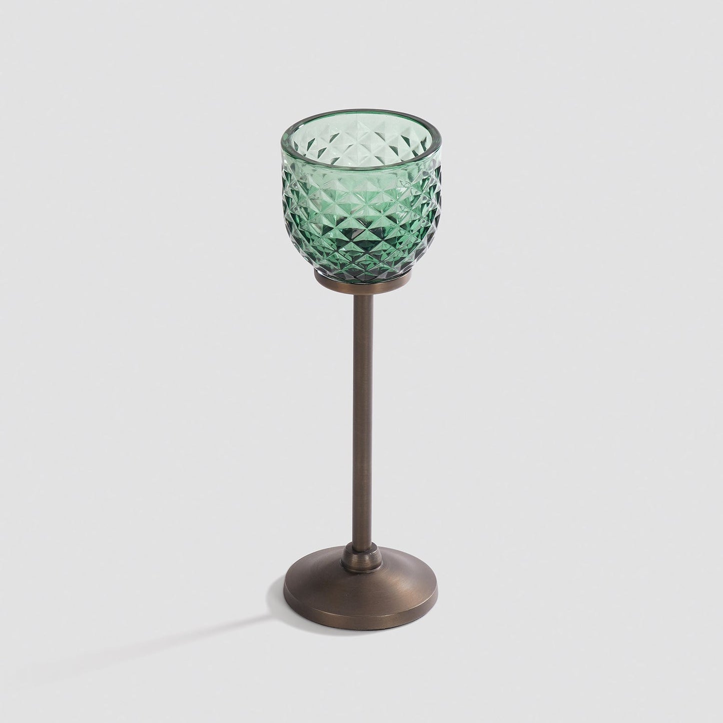 Green Diamond Texture Candle Holder with Stand - Small