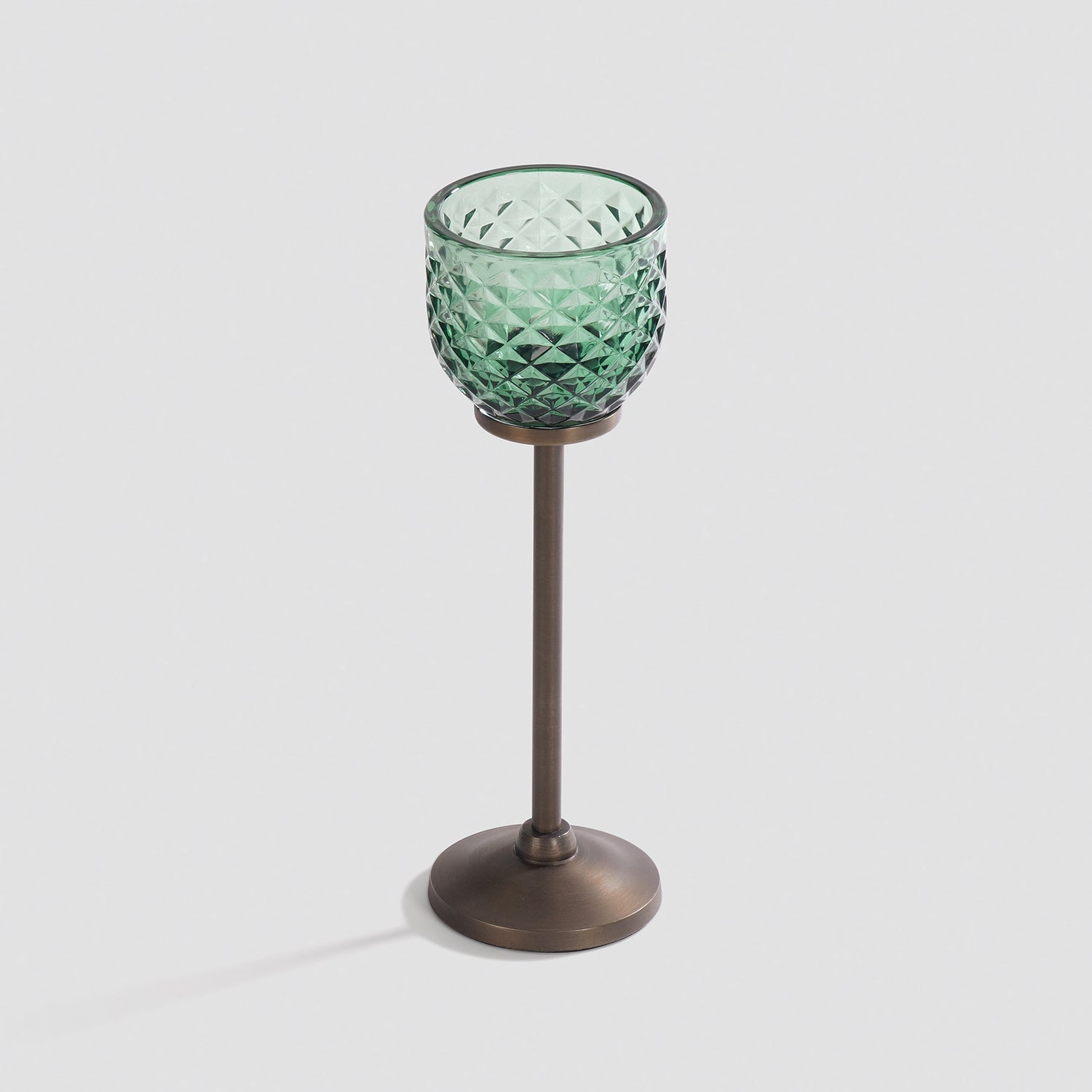 Green Diamond Texture Candle Holder with Stand - Small