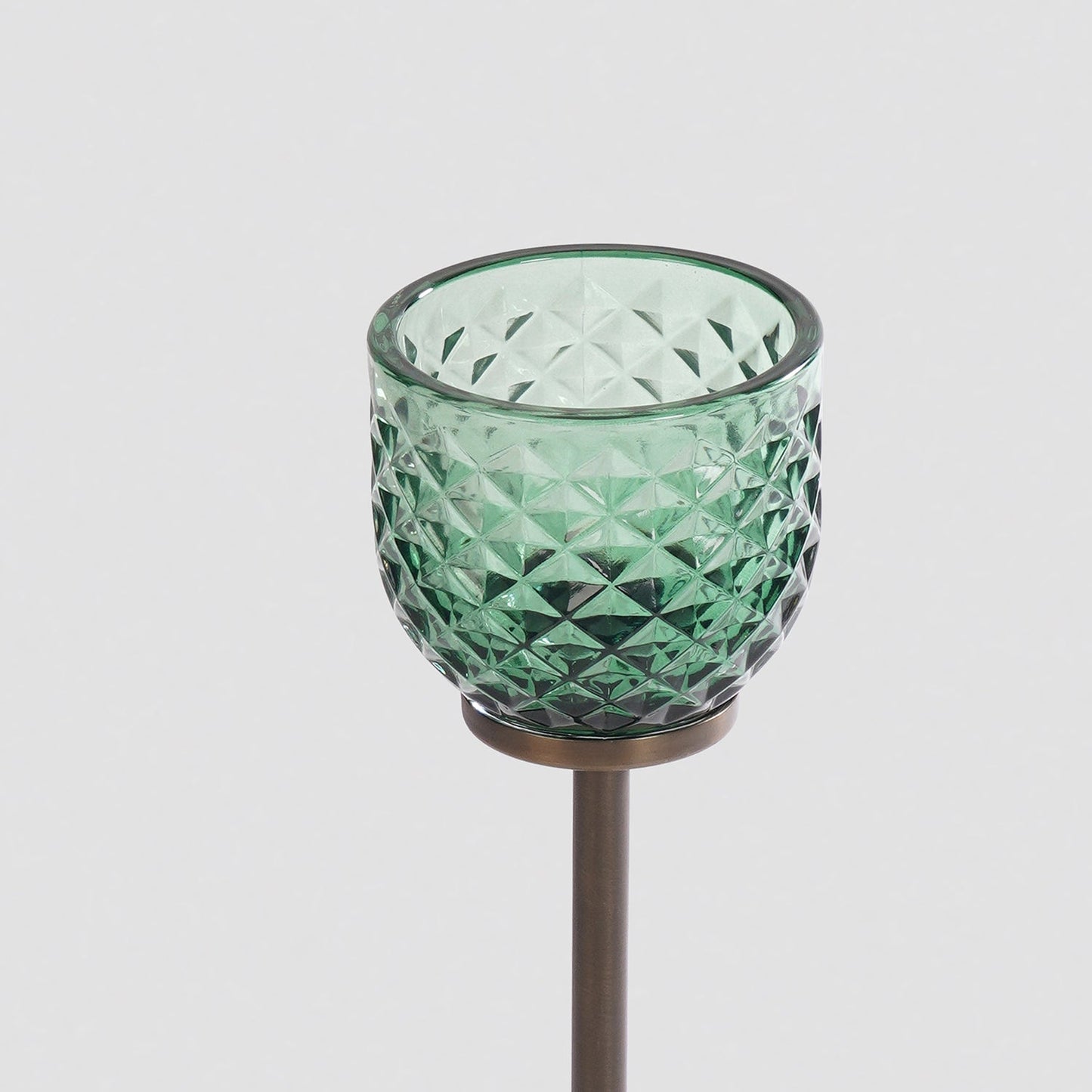 Green Diamond Texture Candle Holder with Stand - Small