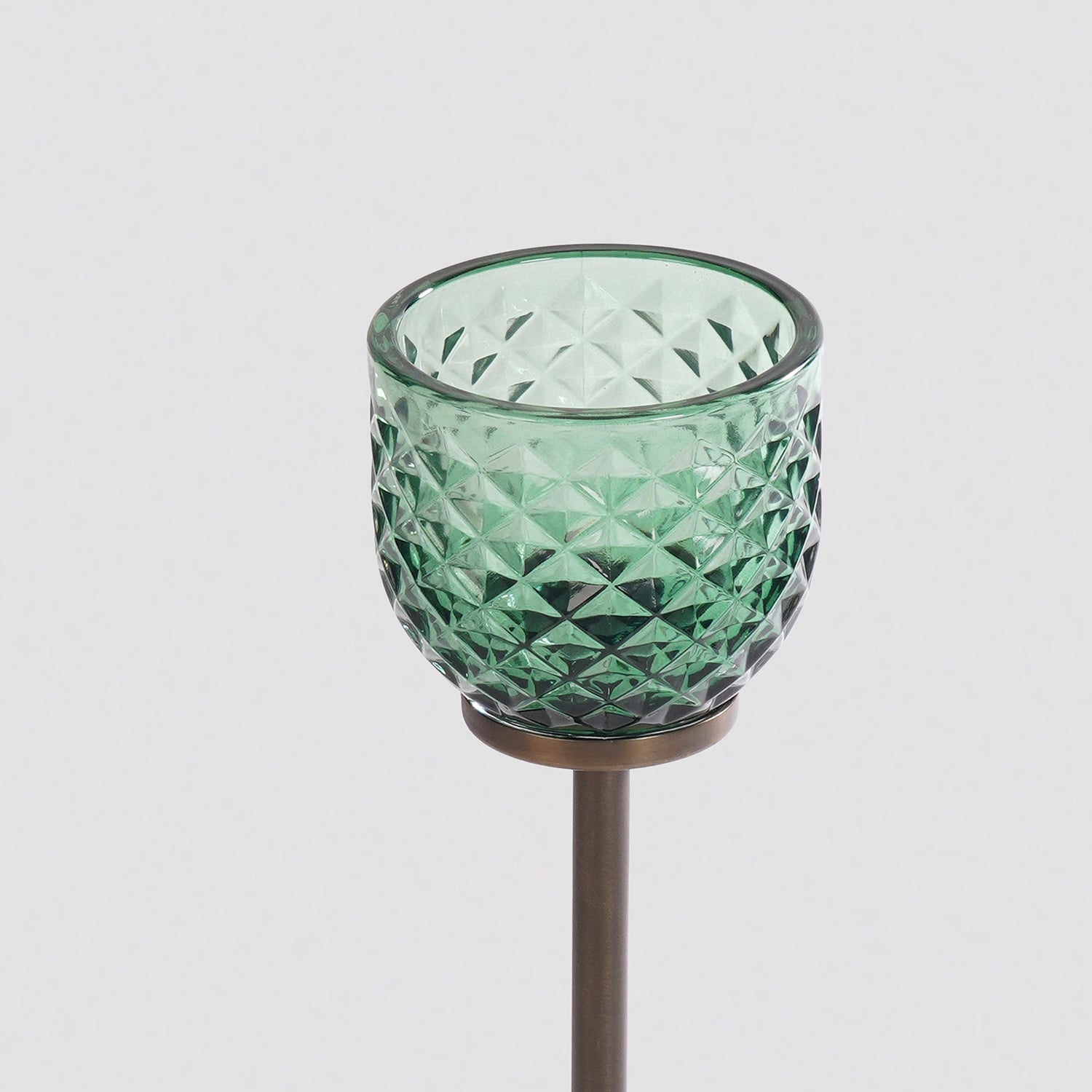 Green Diamond Texture Candle Holder with Stand - Small