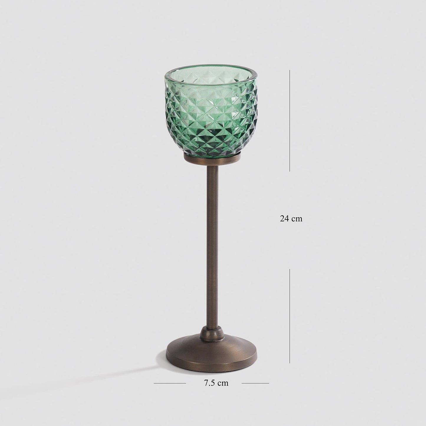 Green Diamond Texture Candle Holder with Stand - Small