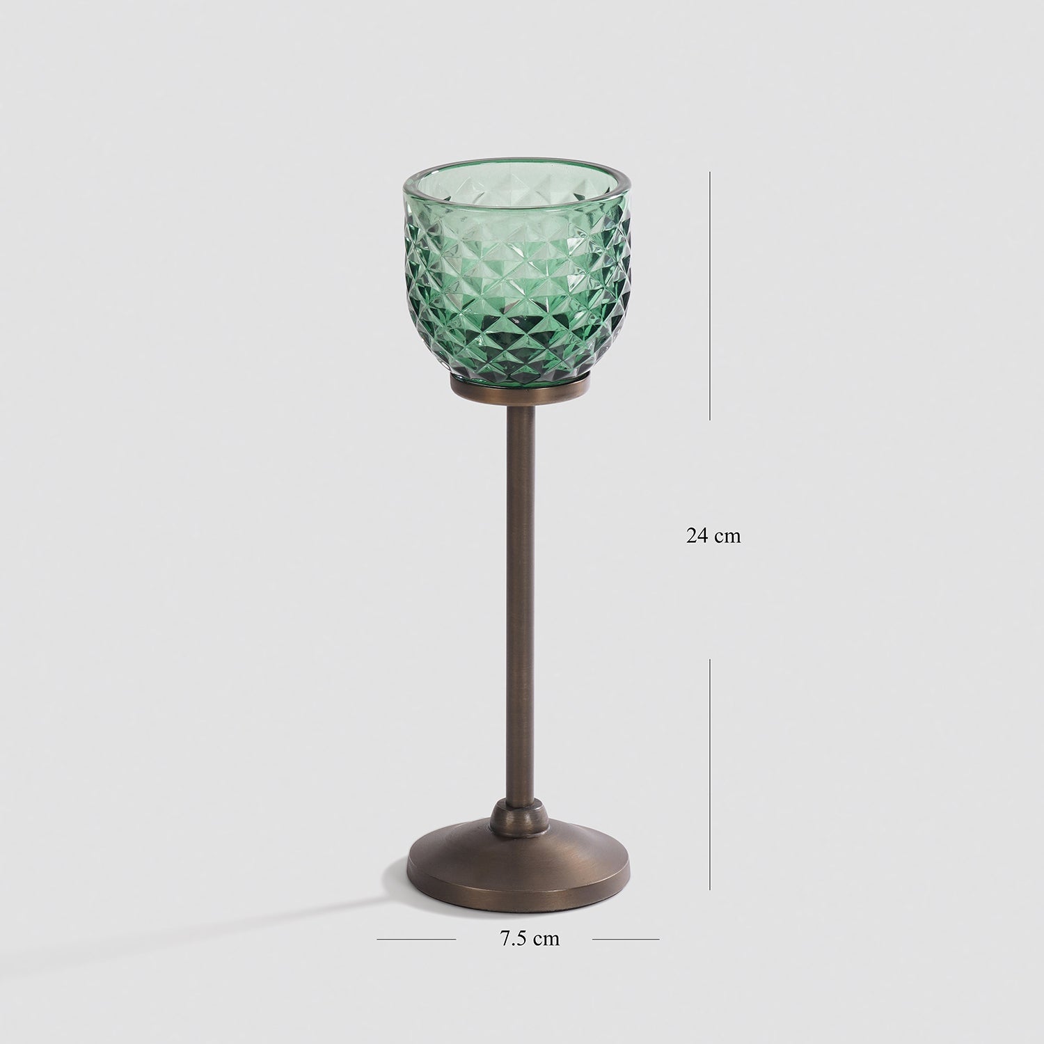 Green Diamond Texture Candle Holder with Stand - Small