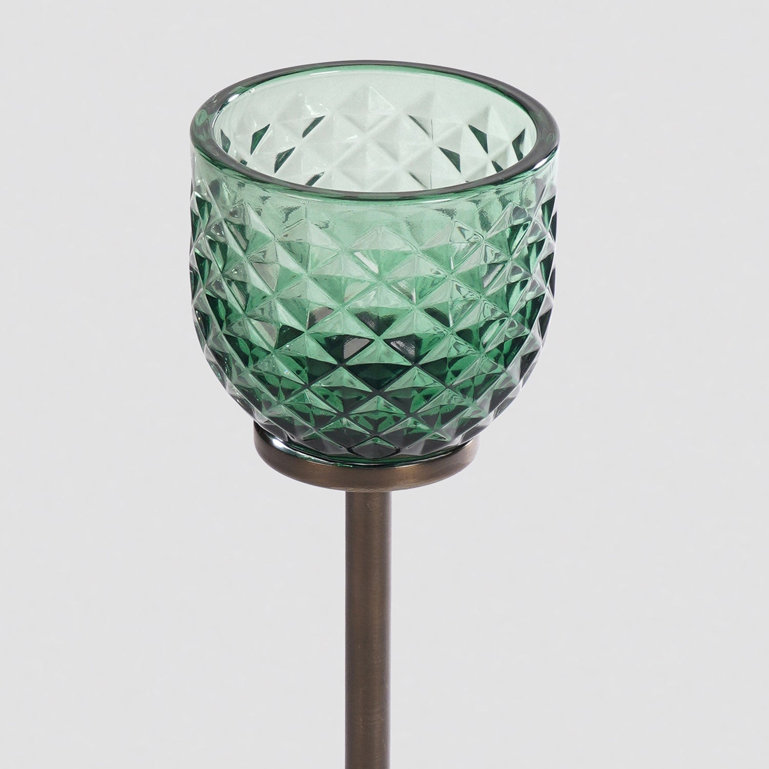 Green Diamond Texture Candle Holder with Stand - Large