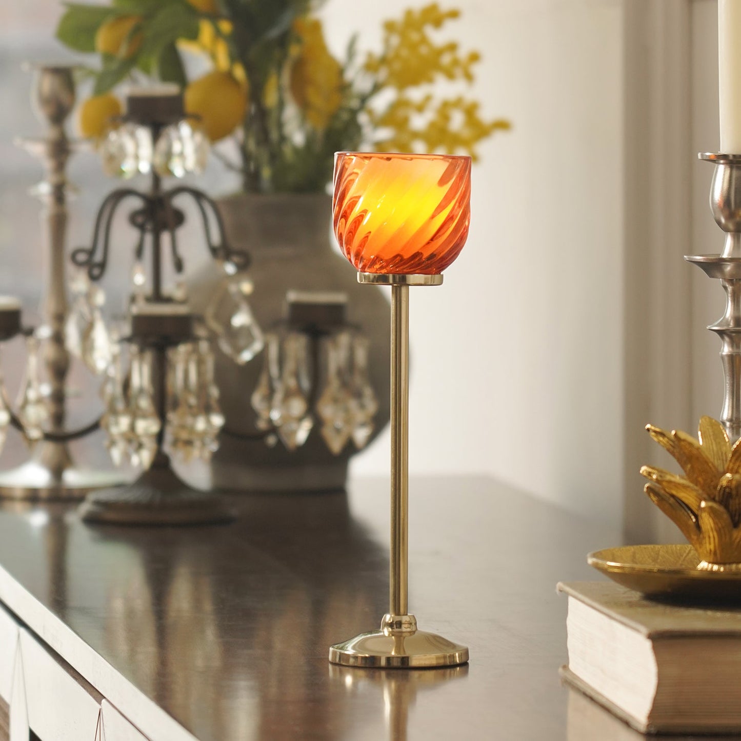 Orange Swirl Texture Candle Holder with Stand - Large