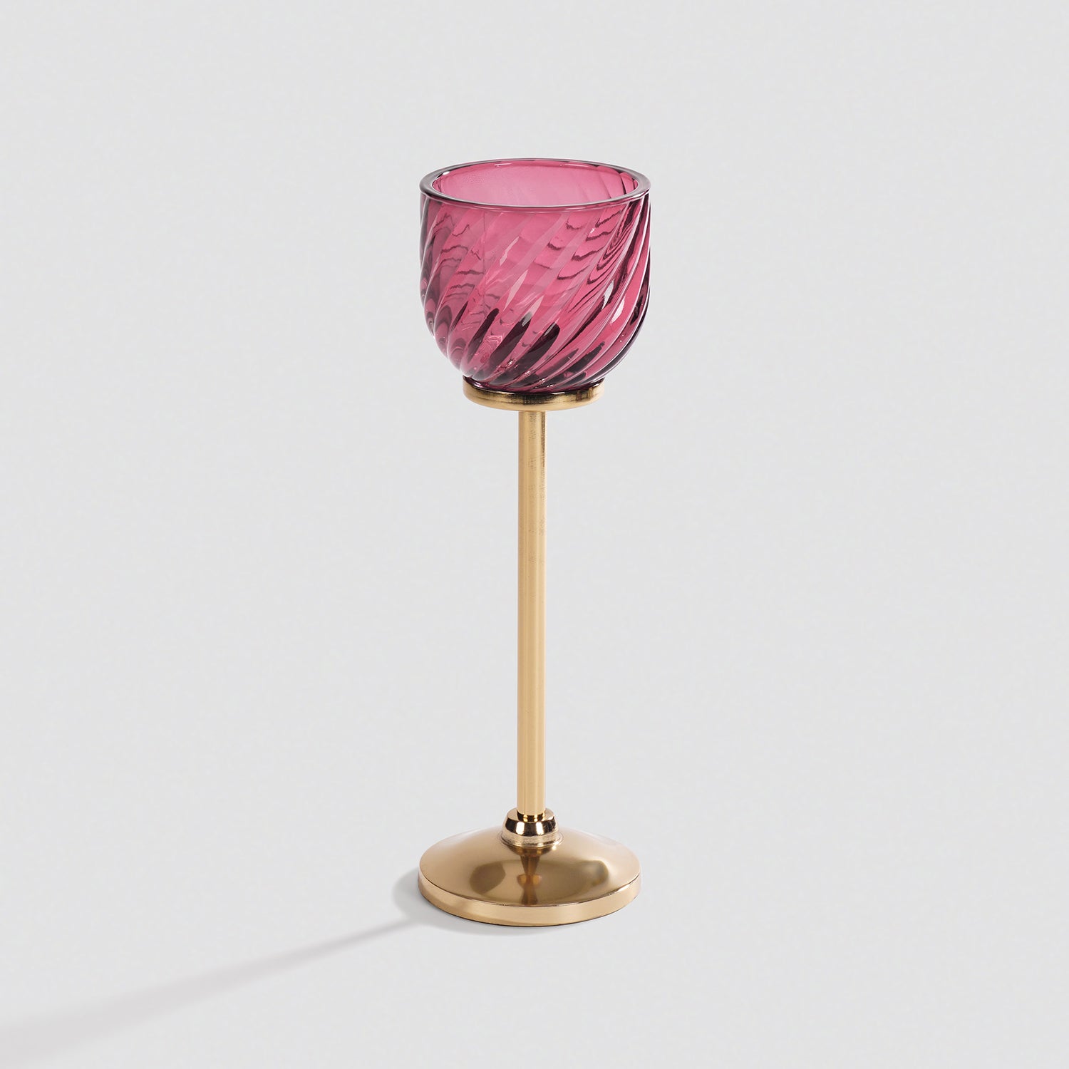 Dark Pink Swirl Texture Candle Holder with Stand - Small
