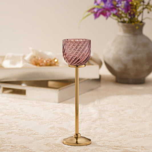 Light Pink Swirl Texture Candle Holder with Stand - Small