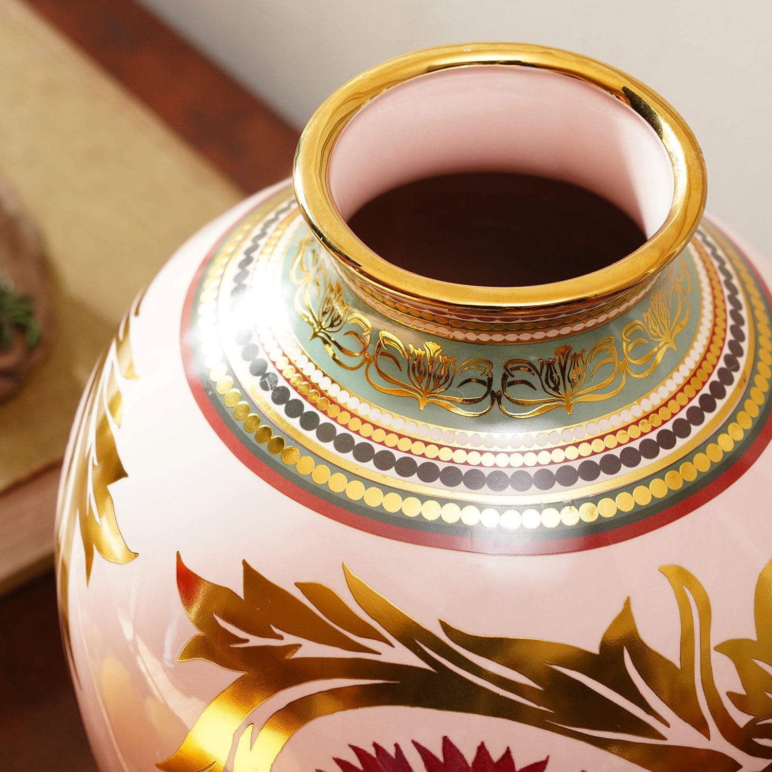 Pink Floral Motif Ceramic Vase
