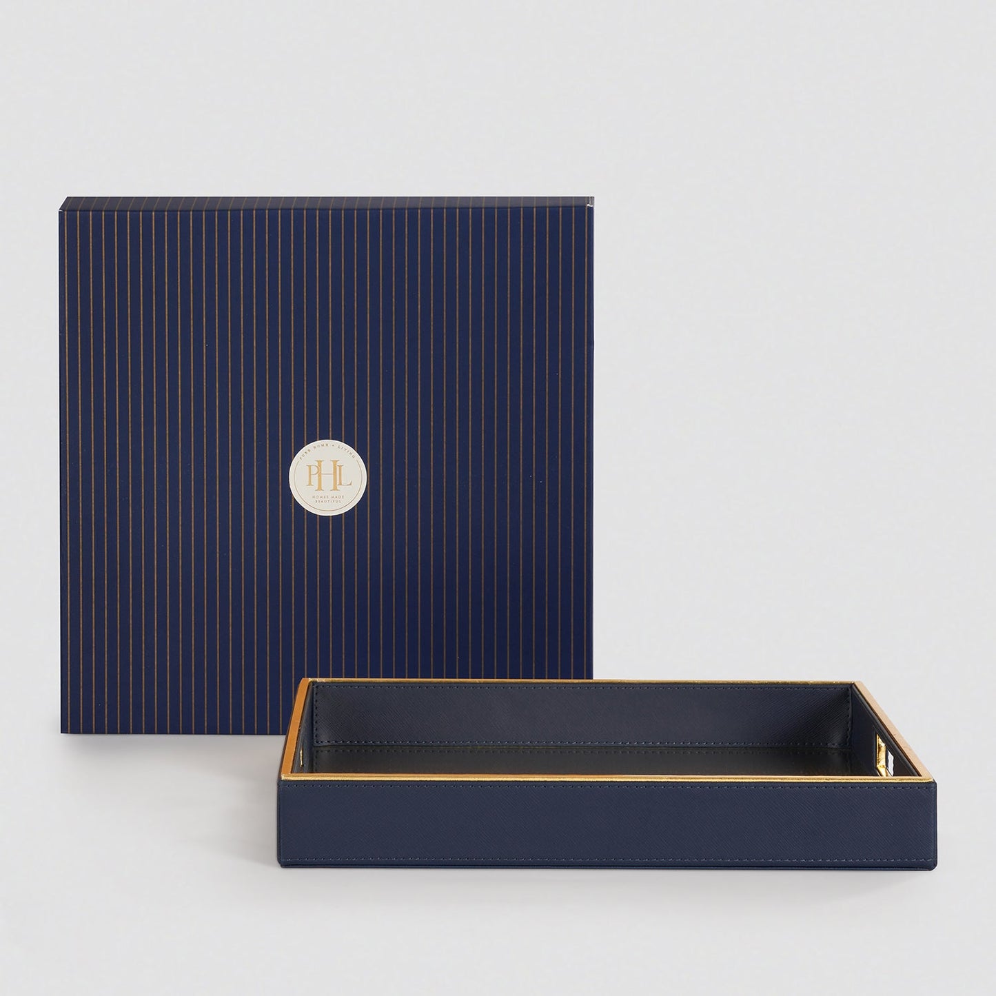 Navy Faux Leather Square Tray