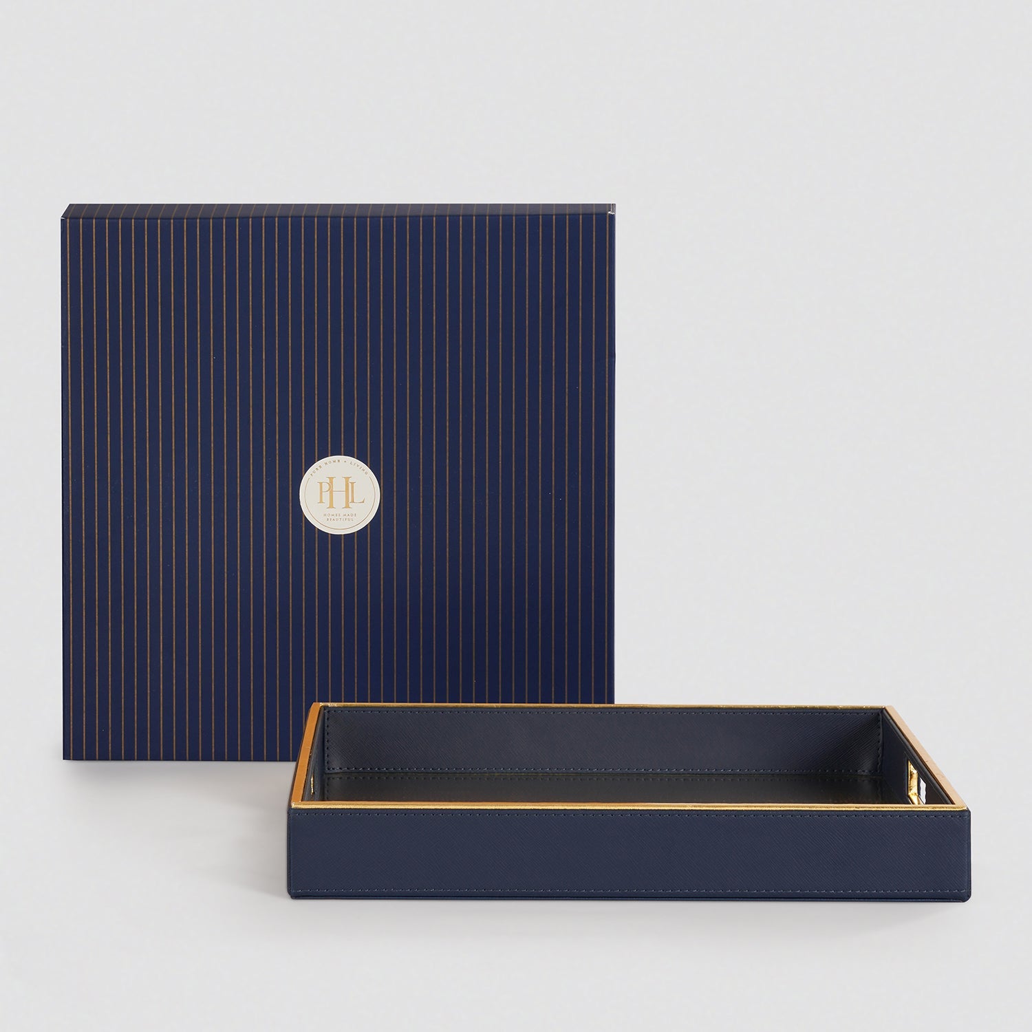 Navy Faux Leather Square Tray