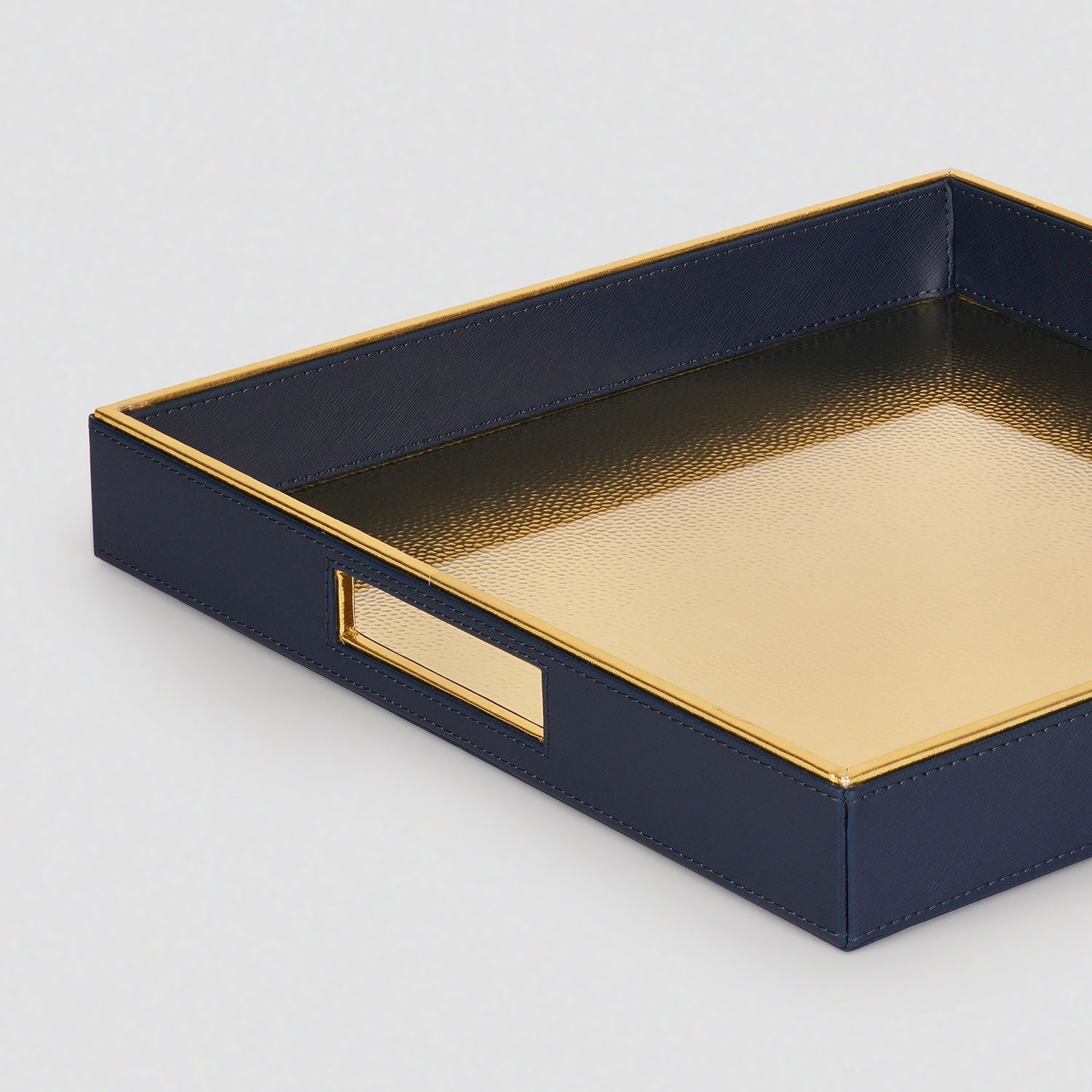 Navy Faux Leather Square Tray